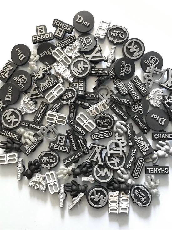 Accessories - Mixed Designer Logo Shoe Charms - Black & Silver 10 RANDOM PICKED